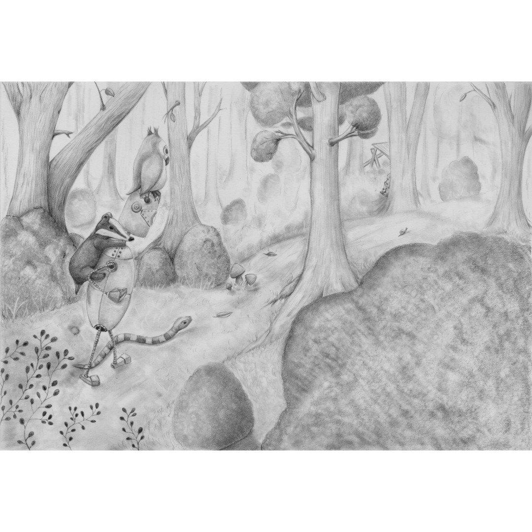 Original-Illustration einer Kinderbuchseite.