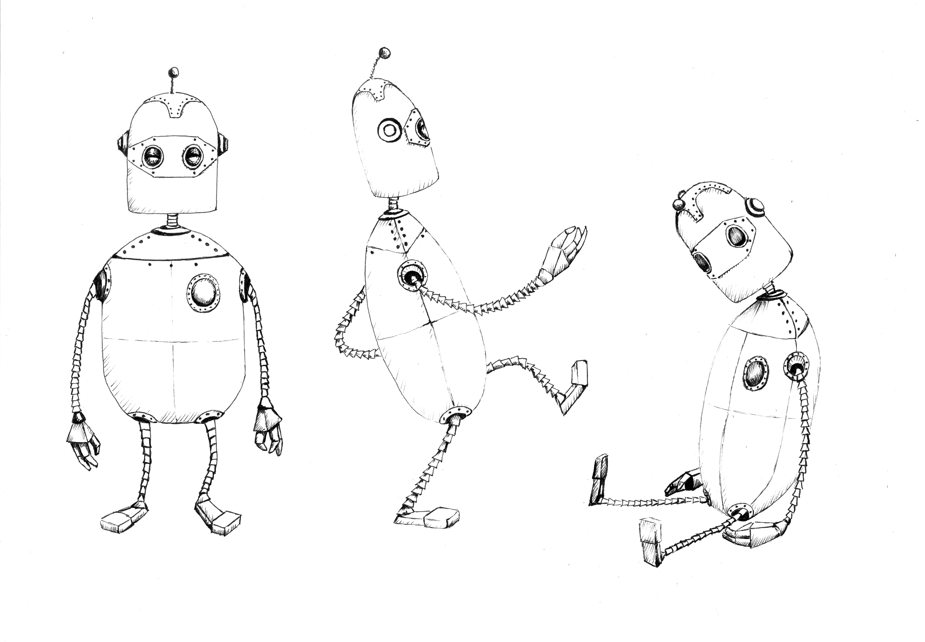 Charakterstudie "Roboter" in Tusche